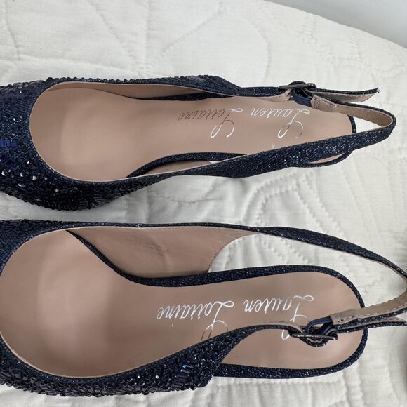 Lauren Lorraine Rachel Shoes Navy Slingback Heels Beaded Dress - Picture 7 of 10